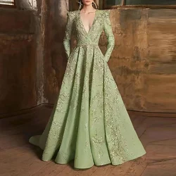 Elegant Long Evening Dresses for Women Lace V-Neck Floor-Length A-Line Prom Party Gala Special Events Dance Birthday Maxi 2023