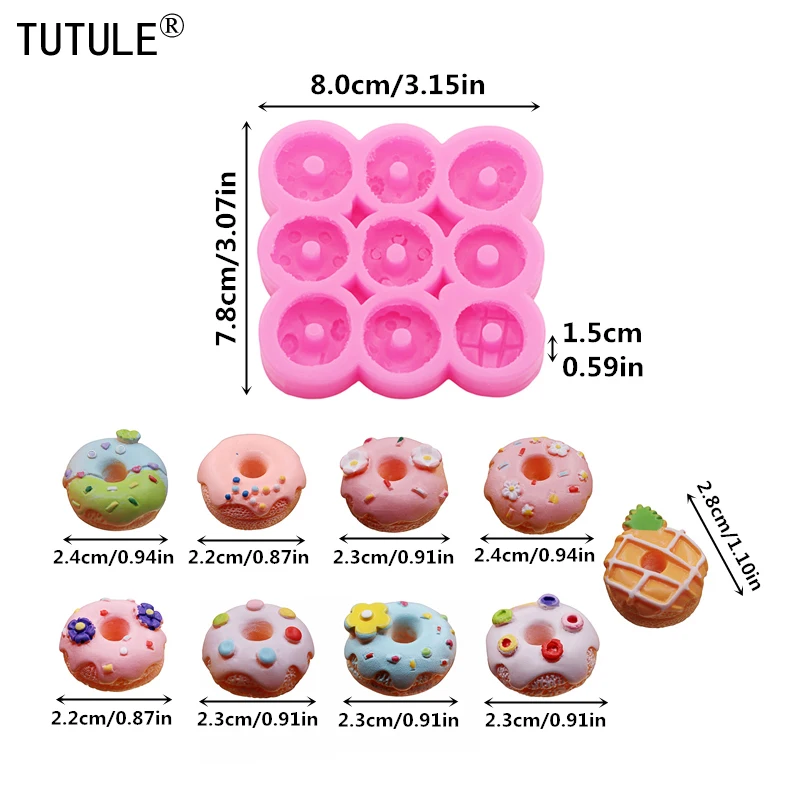 321# DIY Doughnut Cookie Earrings Silicone Mold 3D Doughnut Clay Epoxy Resin Accessories Silicone Moulds Chocolate Cake Molds