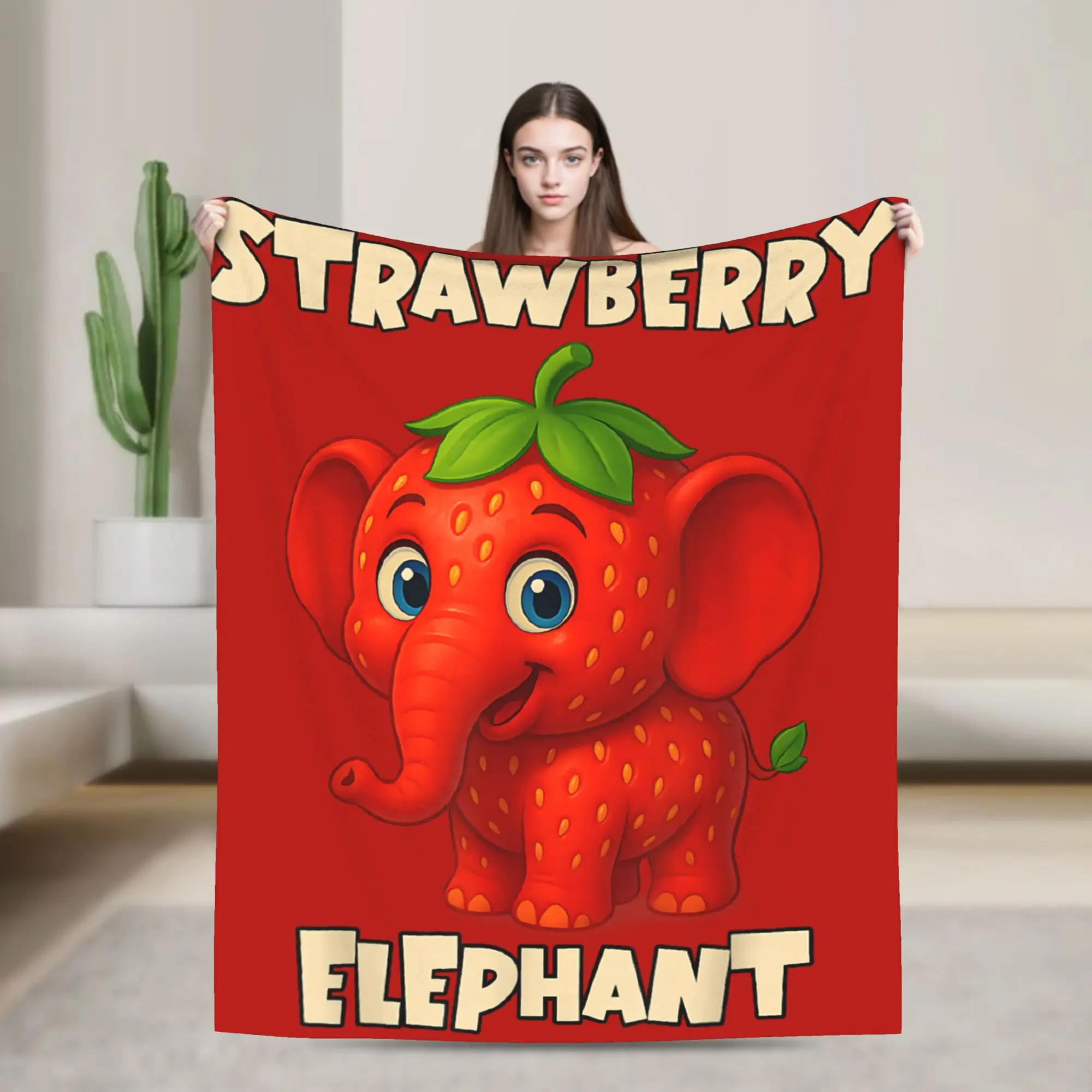 

Italian Brainrot Meme Strawberry Elephant Blanket Travel Flannel Bedding Throws For Outdoor Soft Customized Quality Bedspread