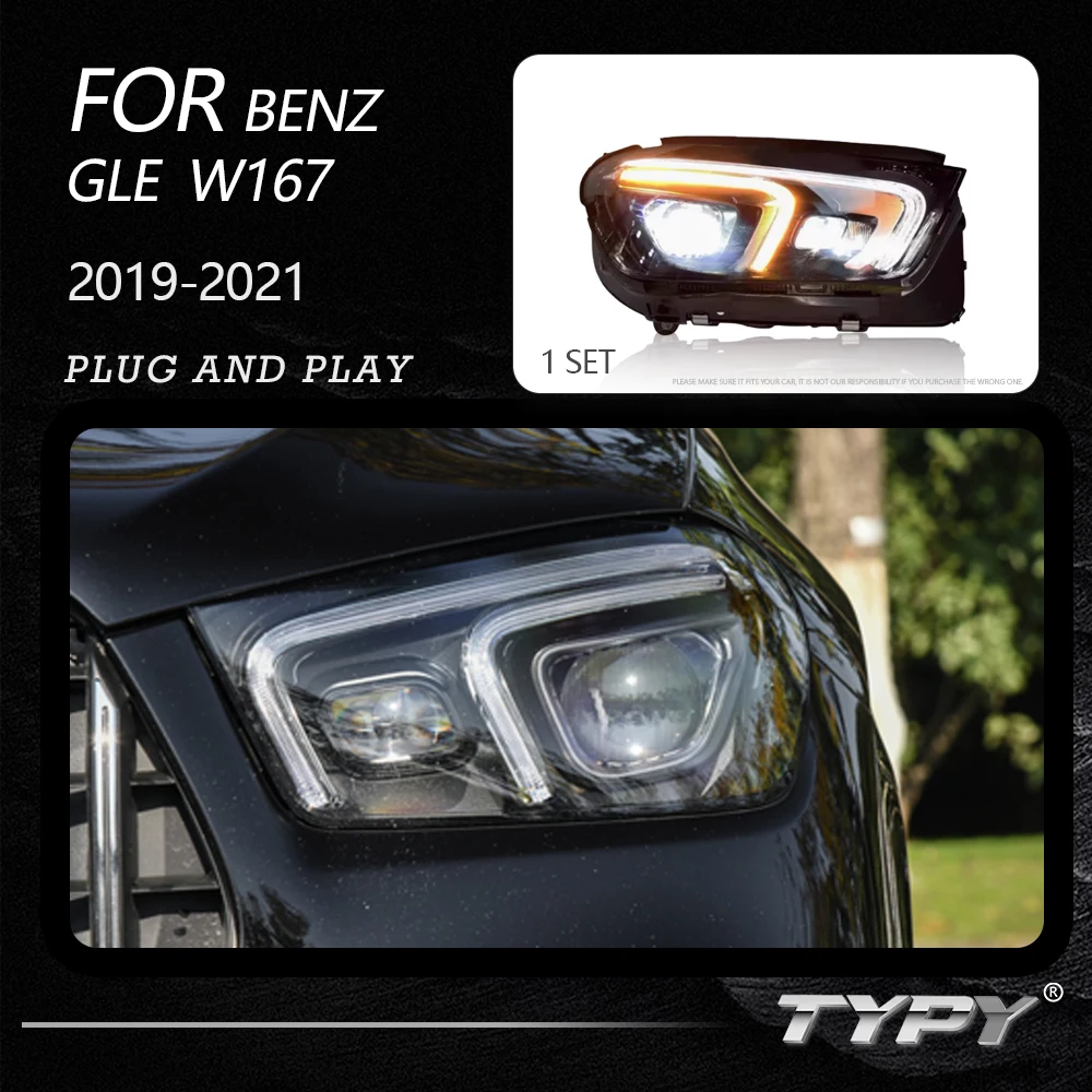 TYPY New LED Headlight Upgrade Modified Full Head Lamp For Benz GLE W167 2019-2021 Turn Signals Daytime Running Lights