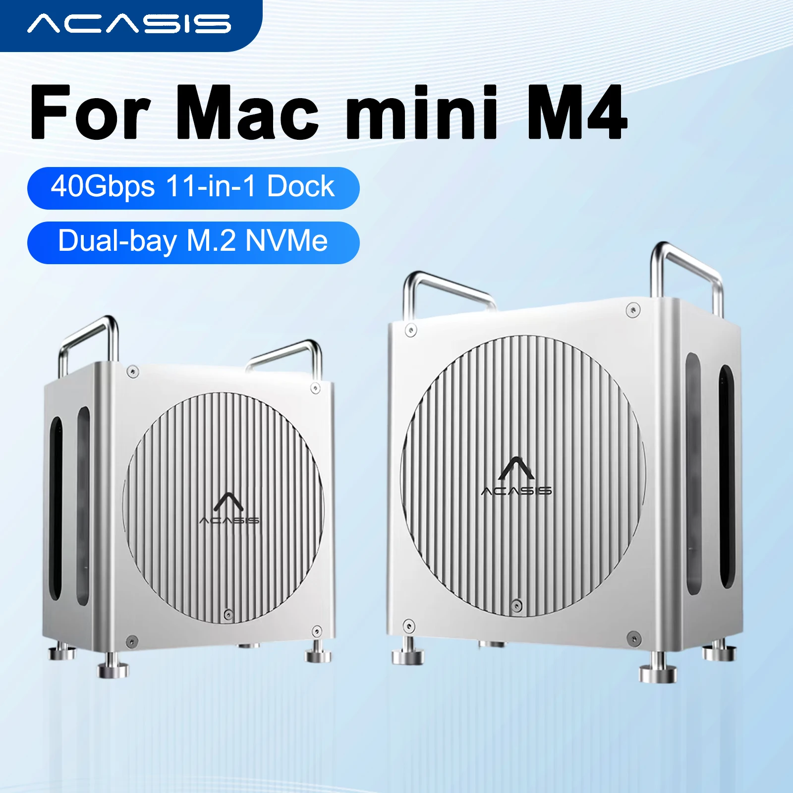 Acasis Mac Mini M4 Docking Station with Dual-bay M.2 SSD NVMe Enclosure USB-C 40Gbps to DP 4K/144HZ SD&TF4.0 for Mac Mini M4 Pro