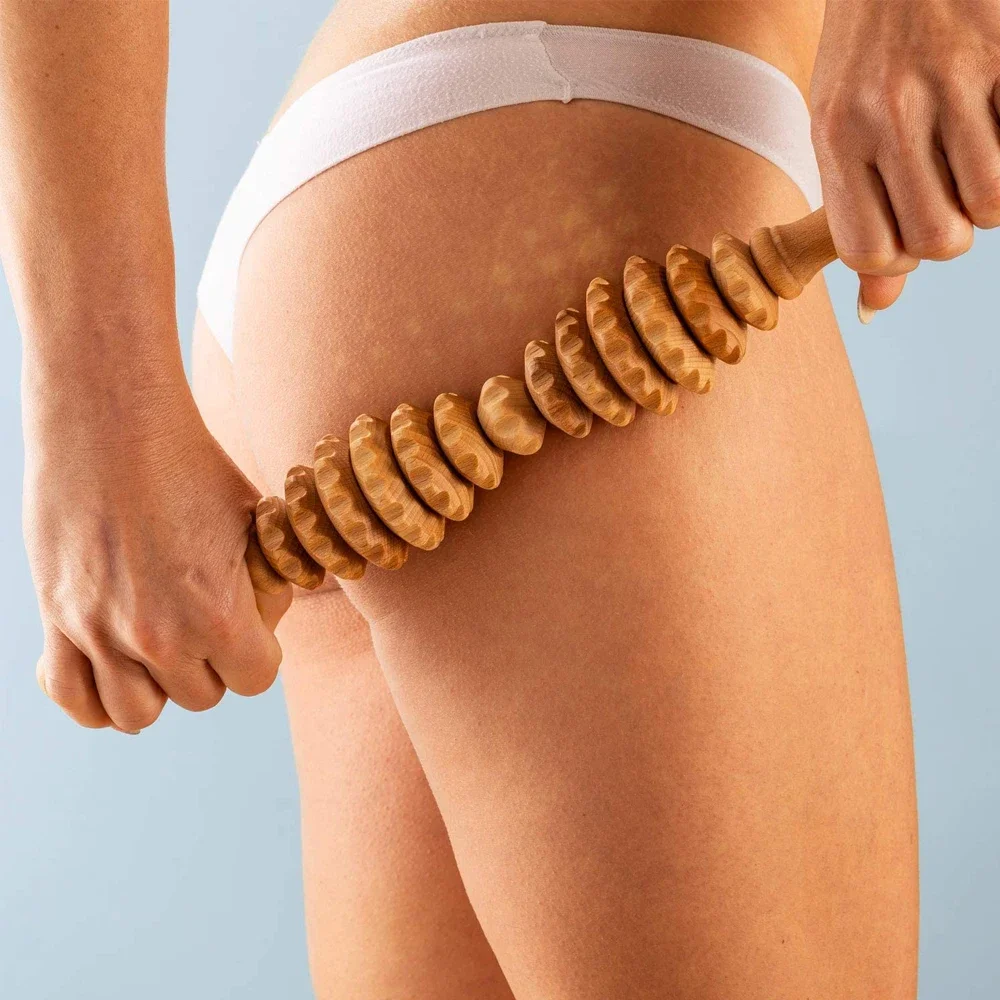 Ovale houten massageroller, multifunctionele bodyroller voor cellulitis, spierspanning en huidgezondheidsondersteuning, draagbare stimulator