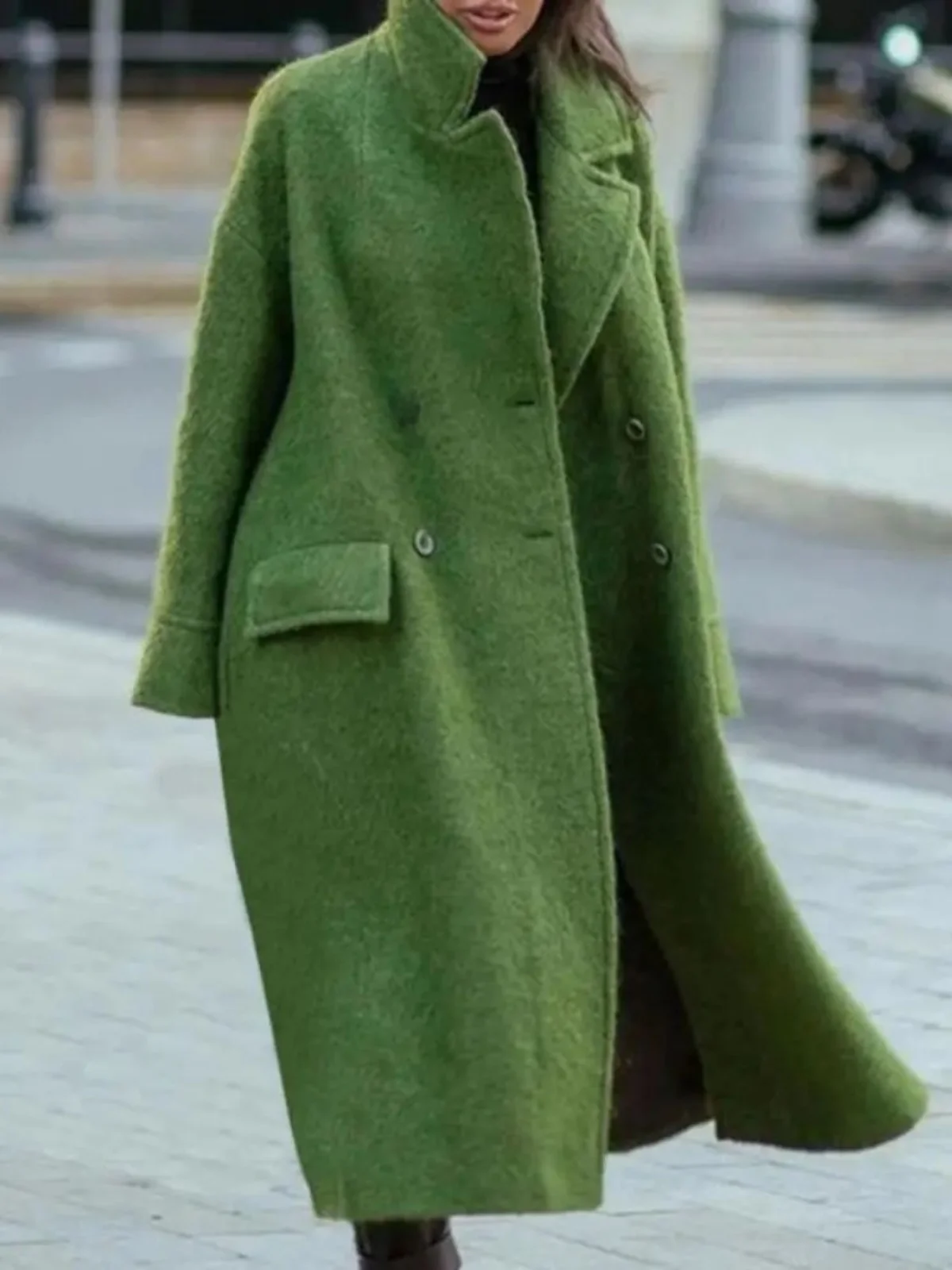 

Свободный крой с лацканами без пояса, женское уличное длинное пальто средней длины Pure Color TING Other Apparel