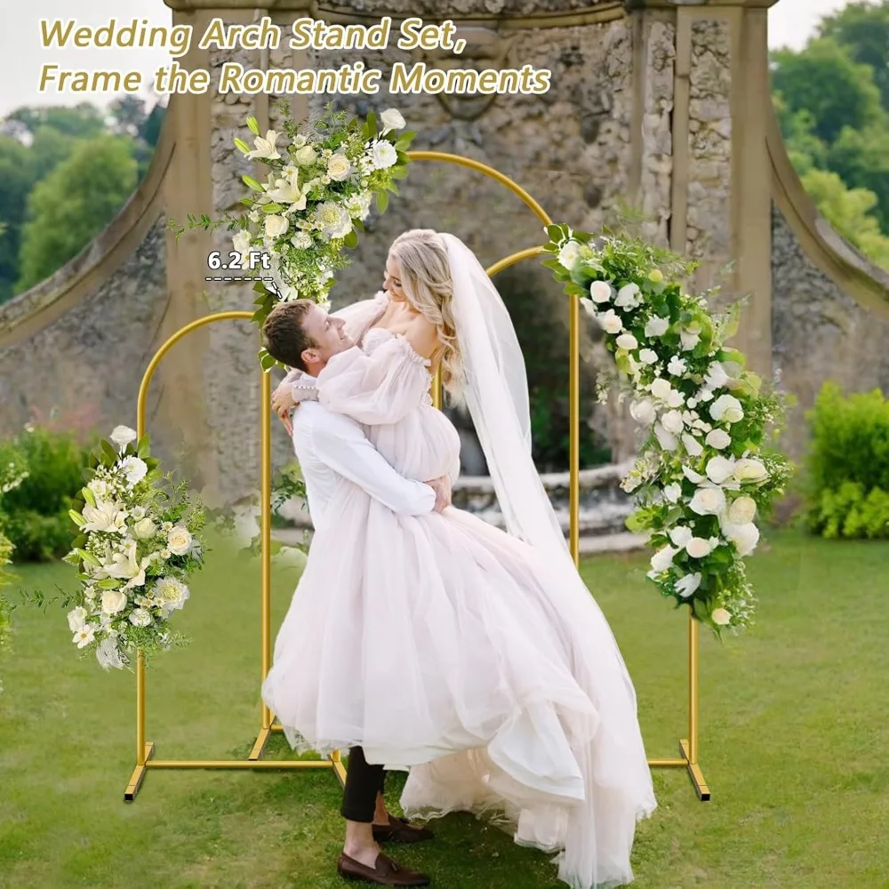 Metal Arch Backdrop Stand Set of 3 Gold Wedding Arch Frame with Ground Nails for Party Photography Baby Shower Birthday Event