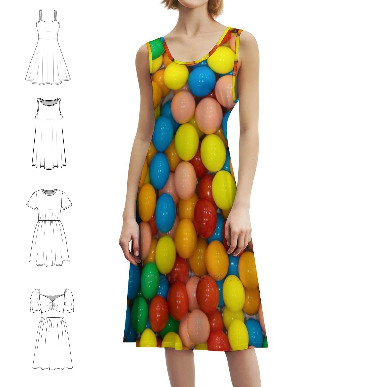 

Gumballs Bohemian Sleeveless Dress Multi-Print Beach Vacation Party Dress John Velocci Baneling Bum Balls Woman Clothes