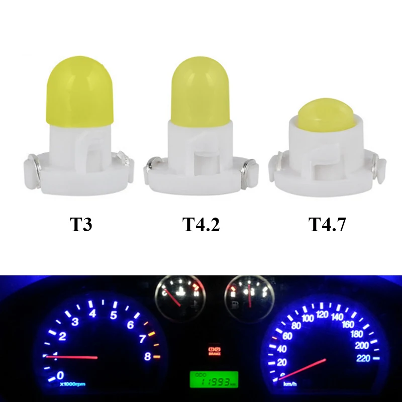 

200pcs T3 T4.2 T4.7 COB Car Dashboard Indicator Instrument Light Bulbs Auto Interior Lamp White Red Blue Green Pink Yellow DC12V