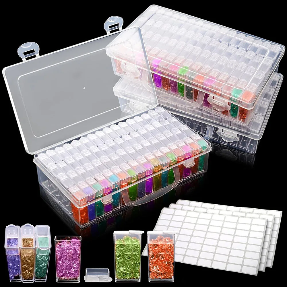 

32/48/64 Grids Diamond Art Storage Containers Bead Box with Label Stickers DIY Art Craft Storage Jar for Sewing Nail Rhinestone