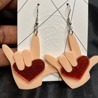 Simple I Love You ASL Earrings Valentine’s Day Sign Language Acrylic Eardrop Creative Hand Sign Glitter Heart Drop Earrings