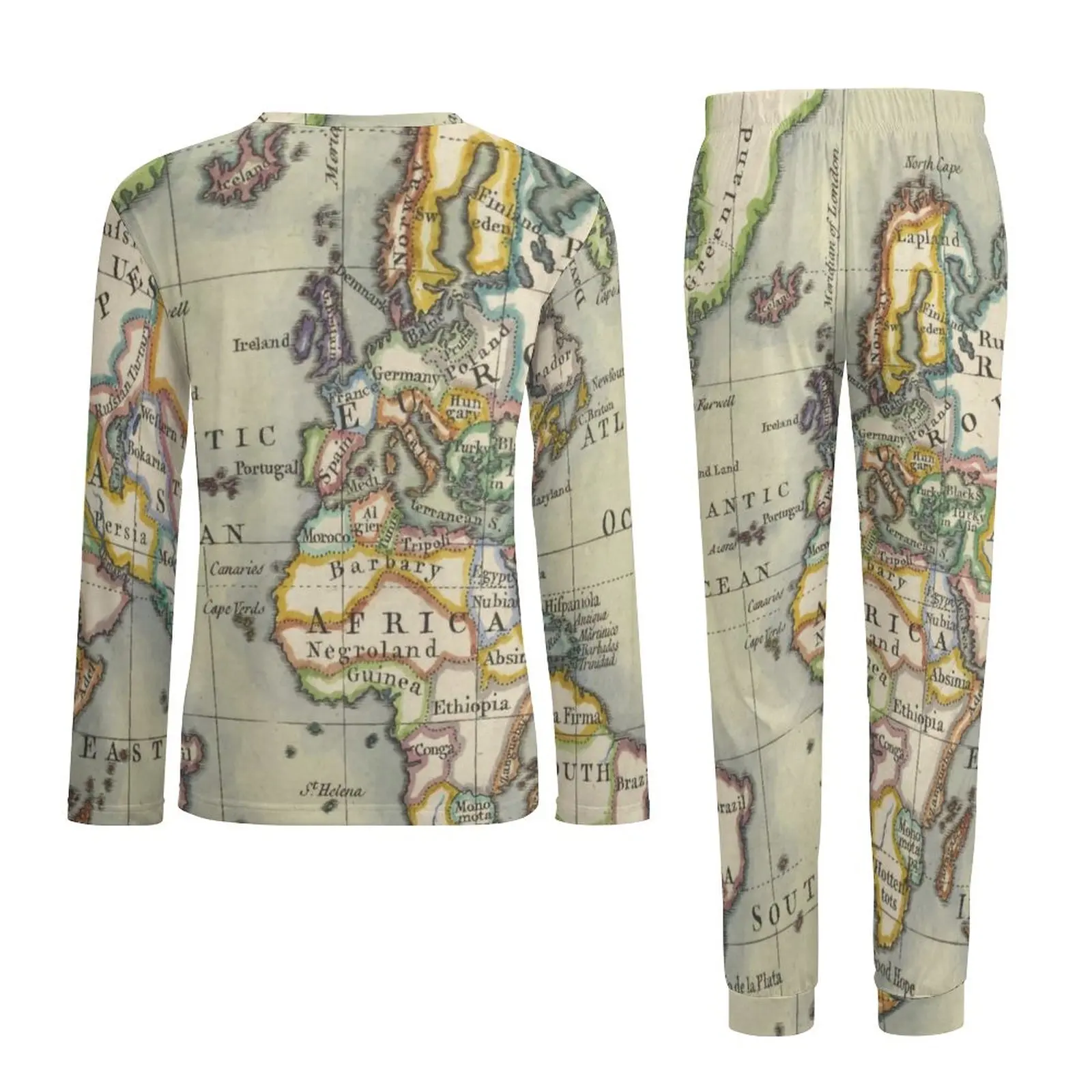 Earth Map Pajamas Spring 2 Pieces World Map Adventure Lovely Pajamas Set Man Long-Sleeve Casual Custom Home Suit Big Size