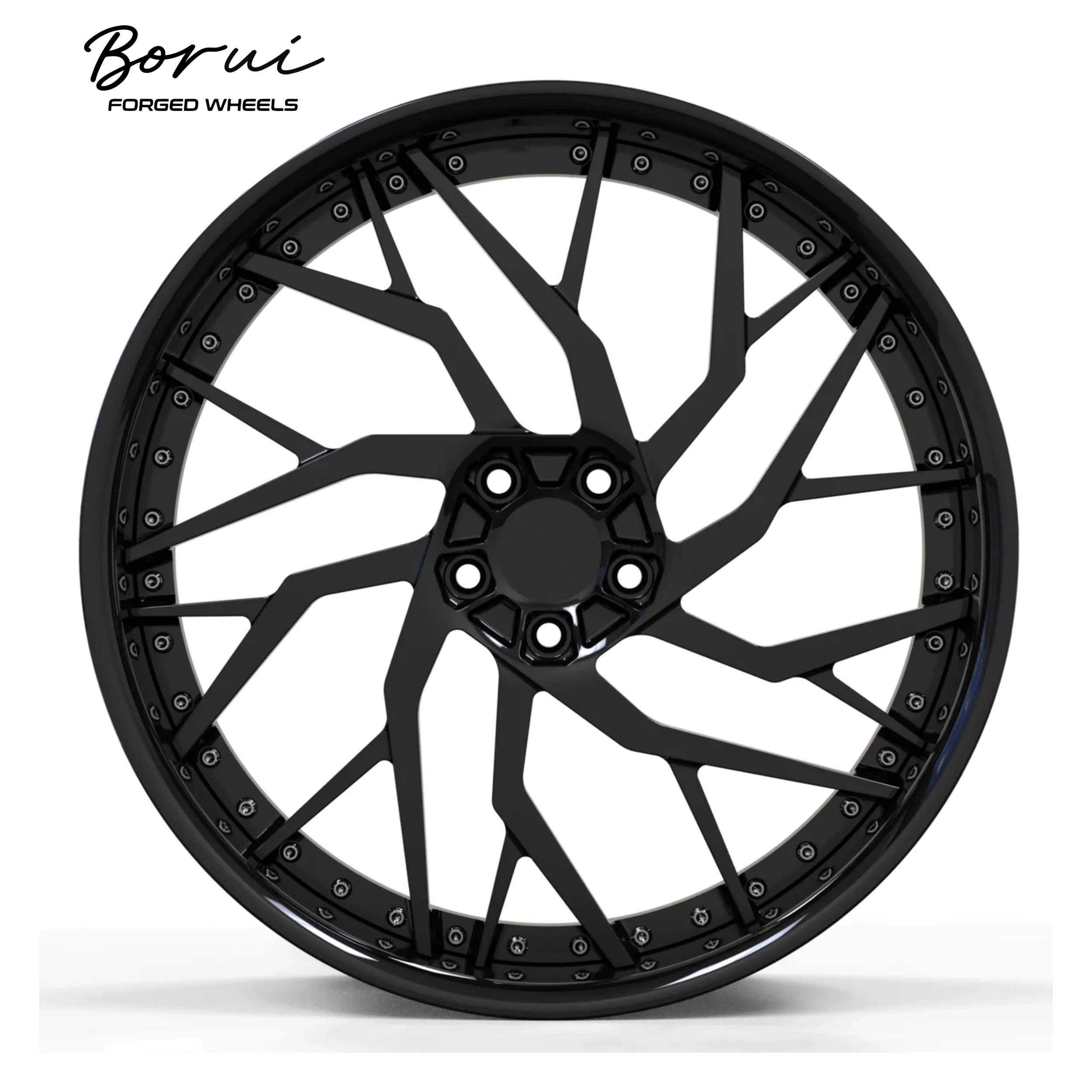 عجلة Borui المزورة مكونة من قطعتين من سبائك الألومنيوم الرياضية الخفيفة باللون الأسود مقاس 18-24 بوصة عجلات سيارة ذات شفة عميقة وحالة جديدة
