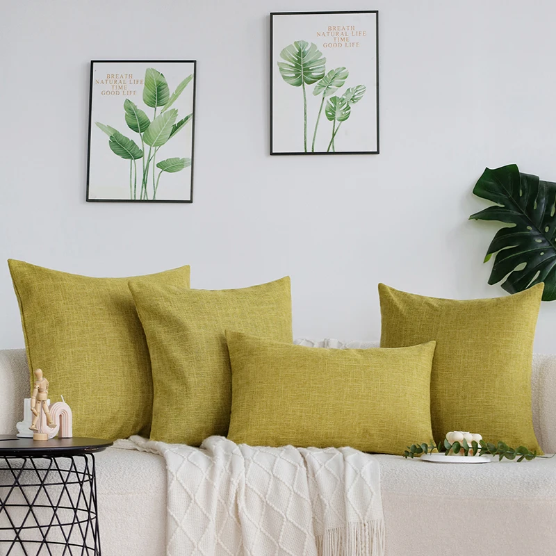 

Linen Green Cushion Cover Multi-size Solid Color Pillowcase Soft Home Decorative Sofa Customizable Pillow Cover for All Seasons