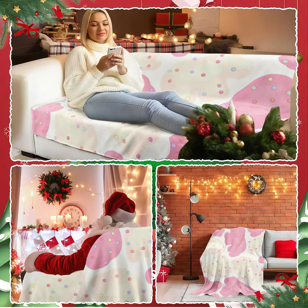 Sprinkled Pink Blobs Winter Summer Flannel Blanket Throw Fleece Soft Fuzzy Plush Cozy Fleece Blankets for Sofa Ideal Gifts