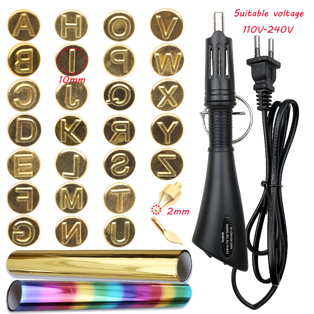 Wood Crafts Heated Foil Hot Stamping Applicator Kit EU Plug Writing on Leather Paper Personal Signature DIY