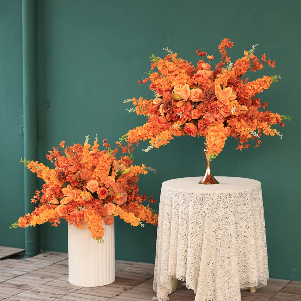 Table Centerpieces Orange Series Artificial Delphinium Rose Floral Arrangement for Wedding Event Decors Floral Ball Customized