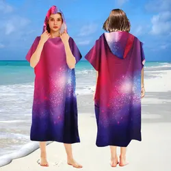 Cosmic pattern ultra-fine fiber quick drying bathrobe cape for adults with hats, portable, suitable for swimming pools and beach