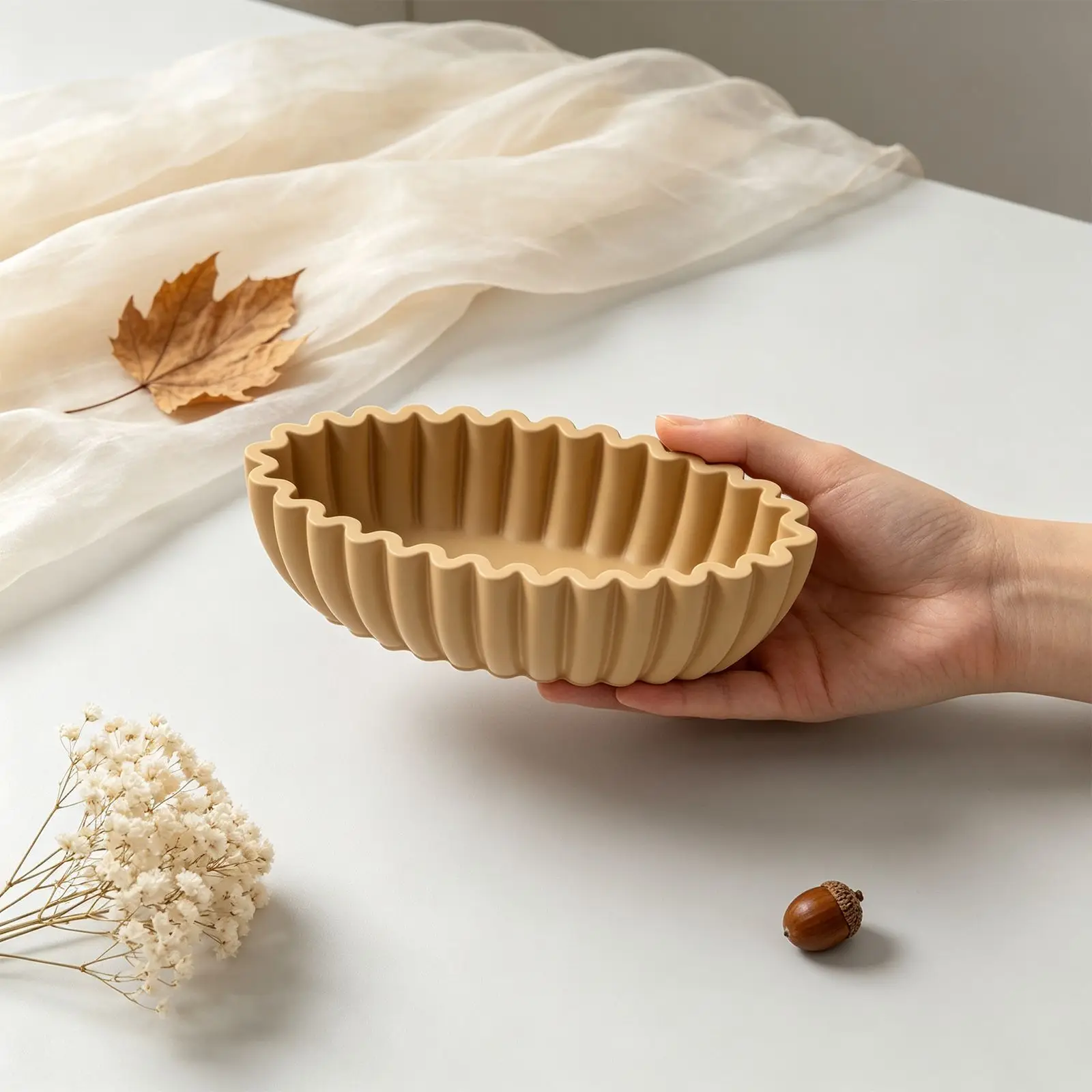 3 Sizes Oval Fluted Wavy‑Edge Bowl Silicone Mold DIY Storage Bowl Candle Cup Epoxy Resin Plaster Concrete Home Decor Craft
