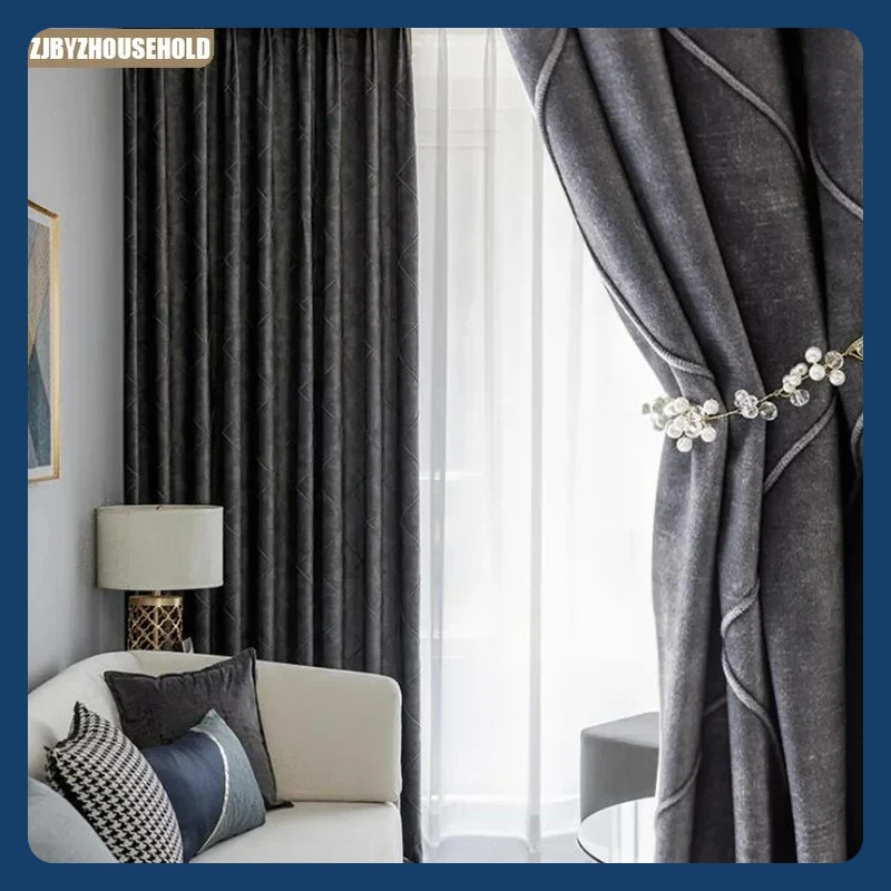 

Retro Hundred Patchwork Plaid Curtains for Living Dining Room Bedroom Black Gray High Blackout Partition Outside Curtain Fabric