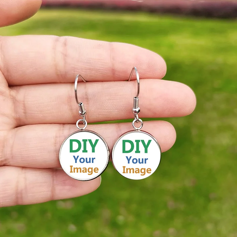 Custom Earring for Women Girl DIY Photo of Your Baby Mom Dad Logo Glass Gem Dangle Earrings Jewelry Gift