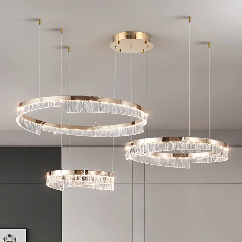 Moderne Luxus-Stil Led Kronleuchter für Wohnzimmer Schlafzimmer Esszimmer Blass Gold Glanz Lampe Runde Ring Design Pendelleuchte