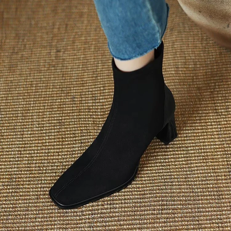 

Women's Boots 2025 New Autumn Fashionable Temperament Short Boots Handmade High Heels Comfortable and Elegant Women's Shoes