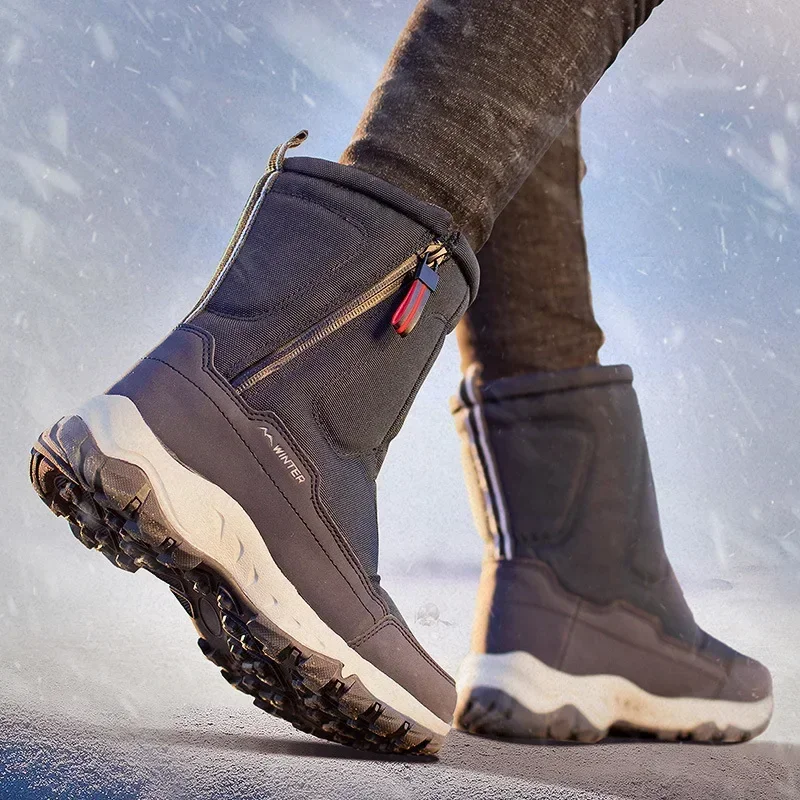 Waterproof Men Women Snow Boots High Top Ankle Winter Boots Platform Warm Plush Man 2025 Shoes Outdoor Non-slip Snowboots Male