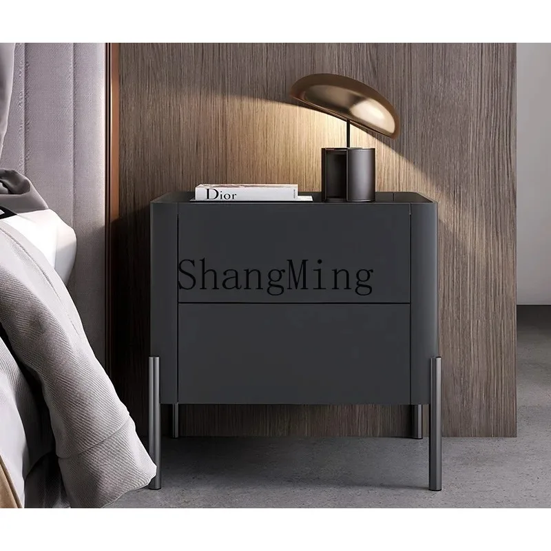 SM new bedside table simple modern light luxury high-end bedroom glass countertop storage side cabinet