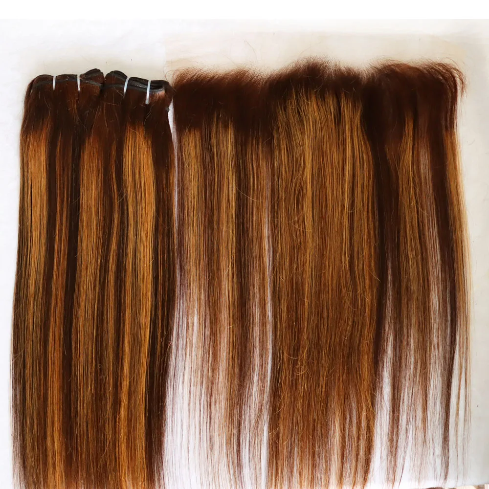 الجملة عذراء ريمي الشعر البشري حزمة مع الدانتيل إغلاق أمامي تسليط الضوء على 4/27 لون البيانو انخفاض الشحن حسب الطلب