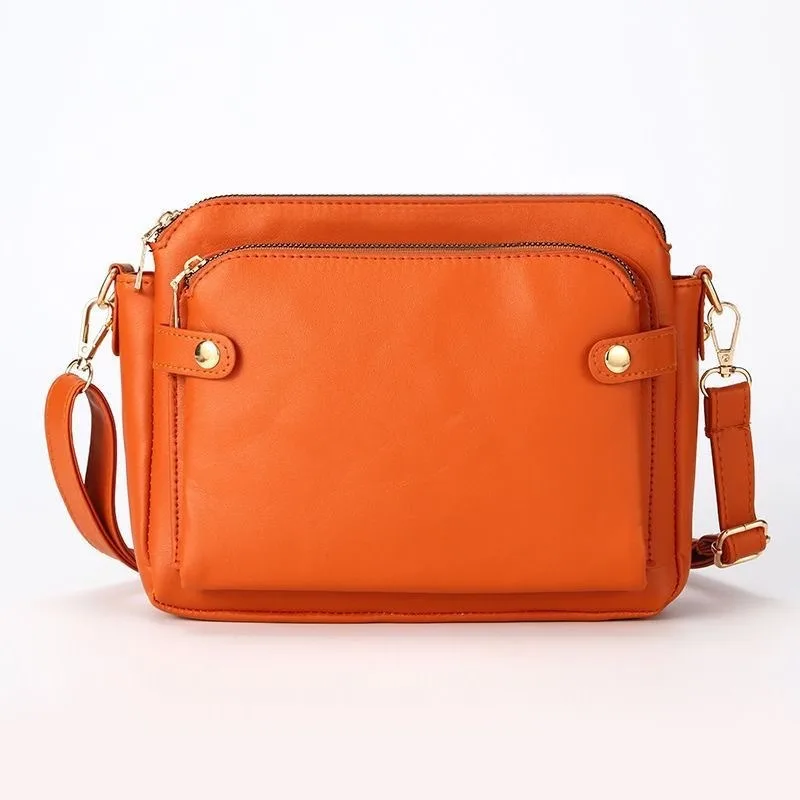 2026 European Retro Three-Layer Leather Crossbody Bag with Multiple Dividers, Handbag, Wallet, Crossbody Bag, Small Square