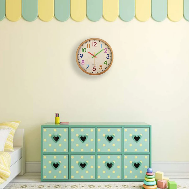 Silent Non Ticking Kids Wall Clock, Battery Operated Colorful Decorative Clock for Children Nursery Room Bedroom School