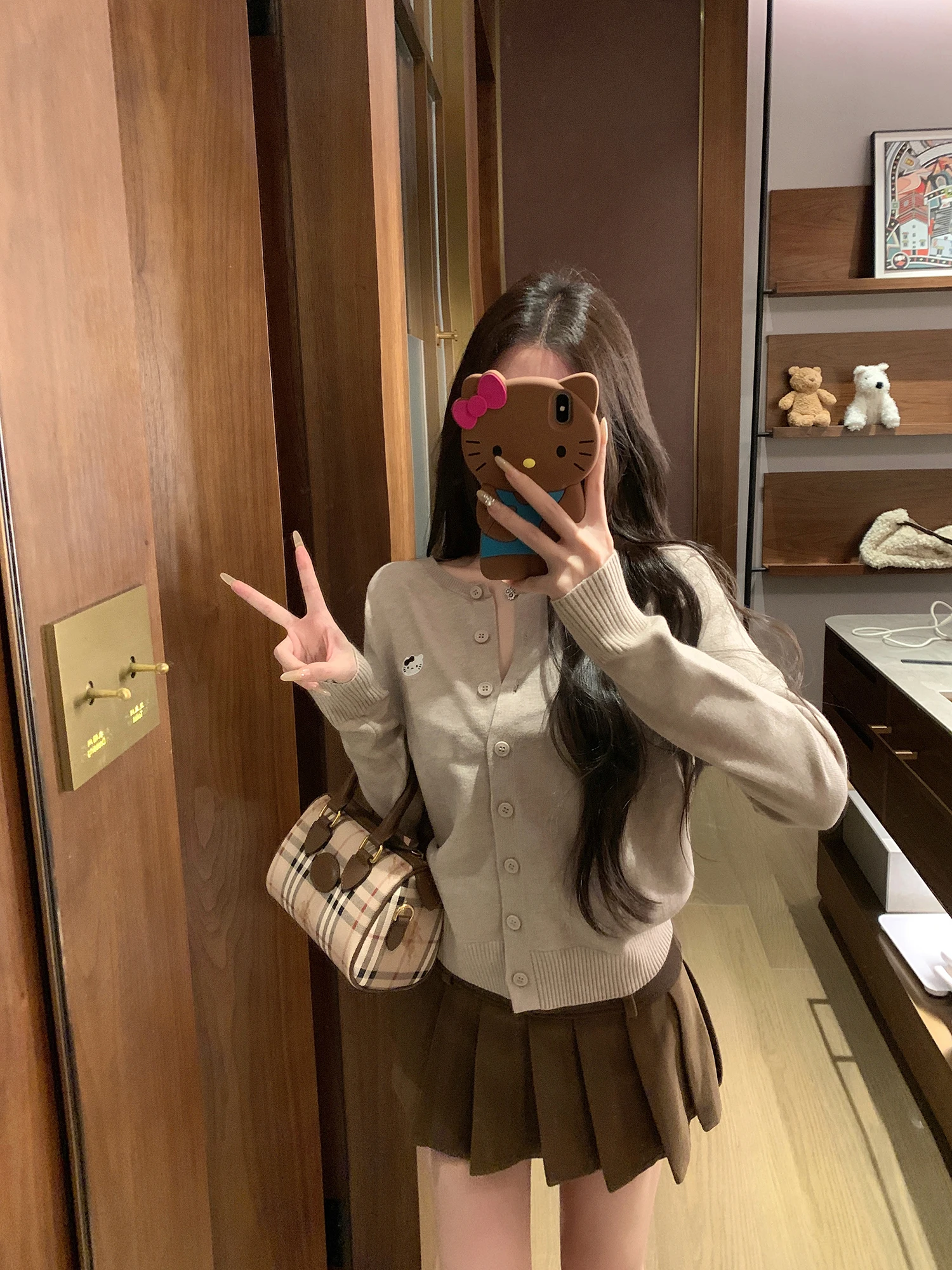 

Вязаный кардиган NAYA CHAN с круглым вырезом, женский повседневный свитер, осенне-зимний, уютный, омолаживающий топ с вышивкой, длинный рукав