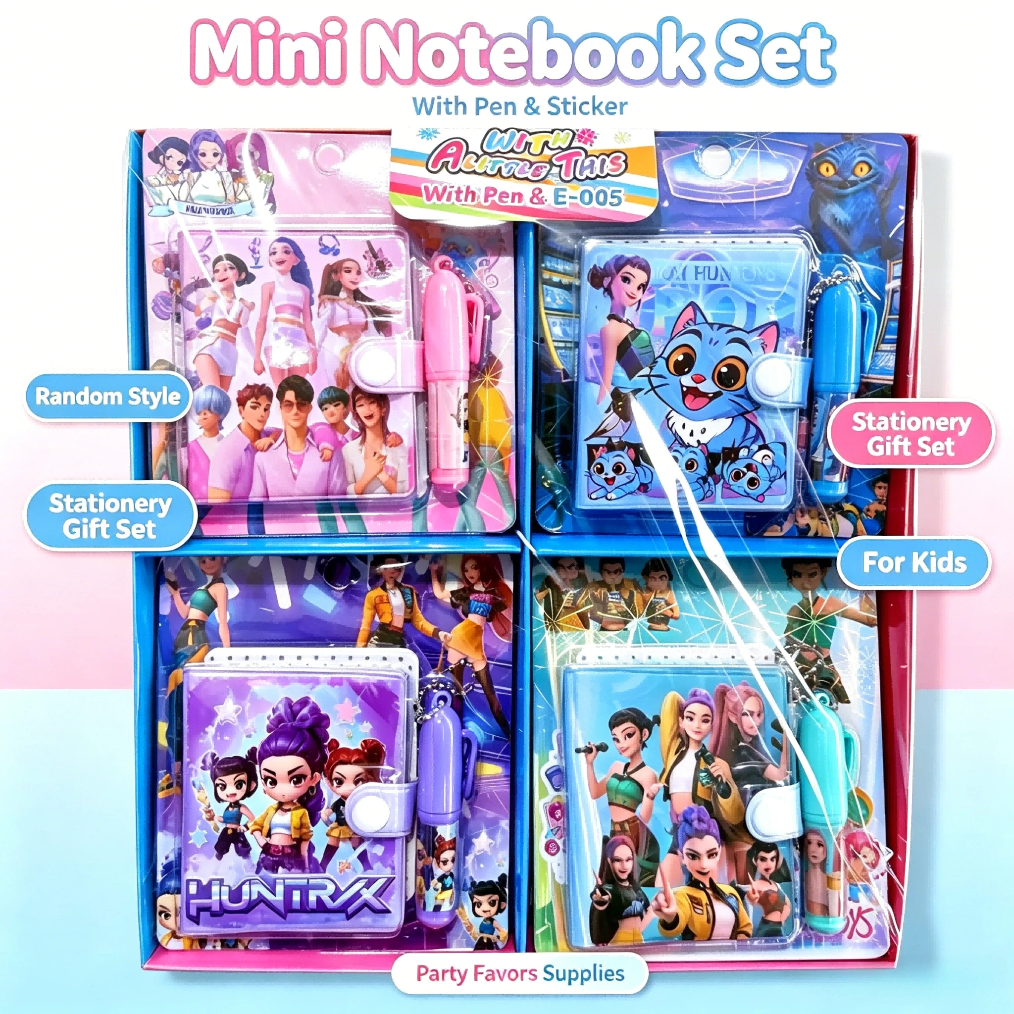 Nouvel ensemble de papeterie Kpob Trend Manga mignon : carnet, stylo à bille, mini kit, fournitures de décoration de dessins animés pour étudiants, cadeau d'anniversaire scolaire