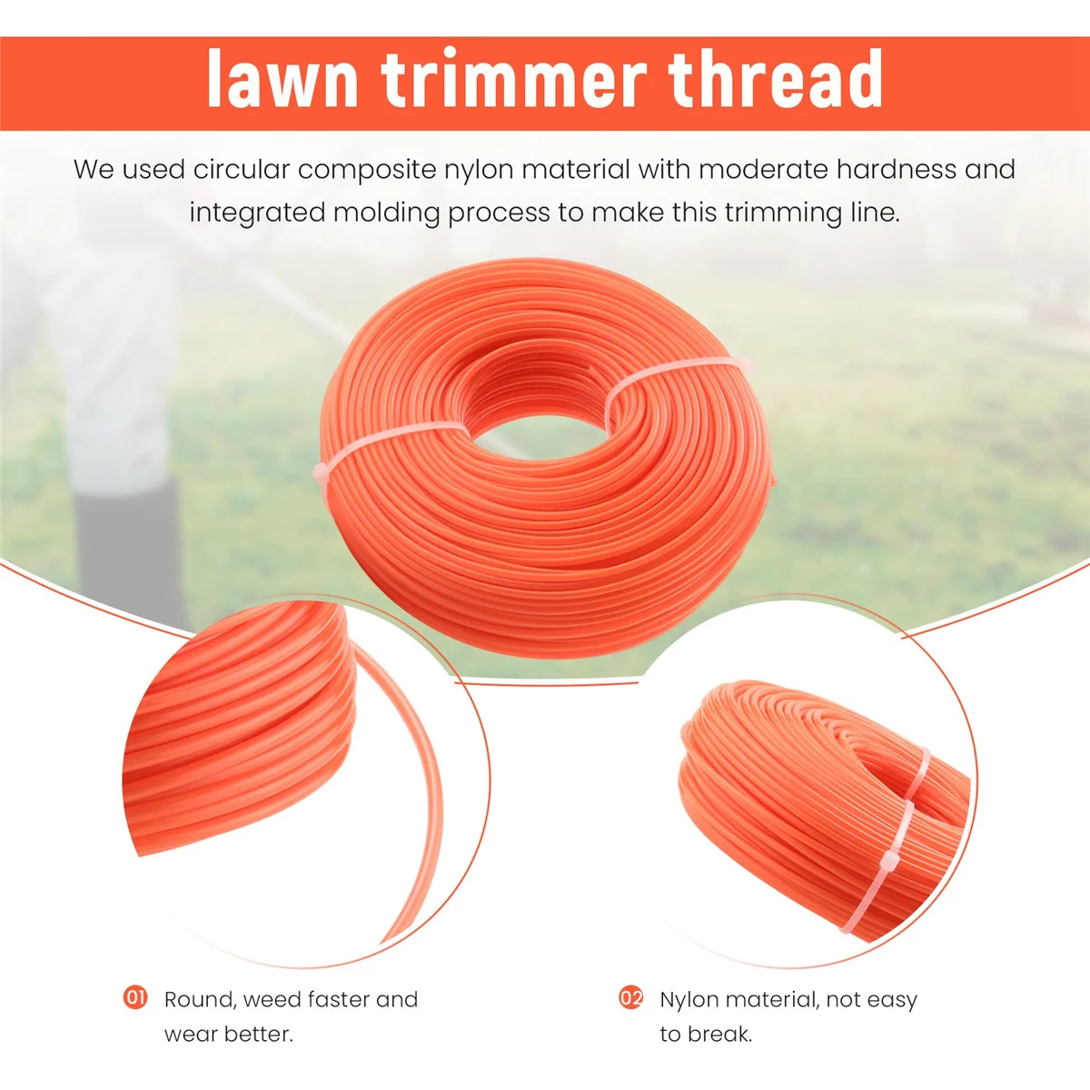 Nylon Trimmer Line, Diameter 2.4 Mm,Length 86M,Round Grass Trimmer, Thread, Weed Trimmer, Brush Cutter Threads for Park