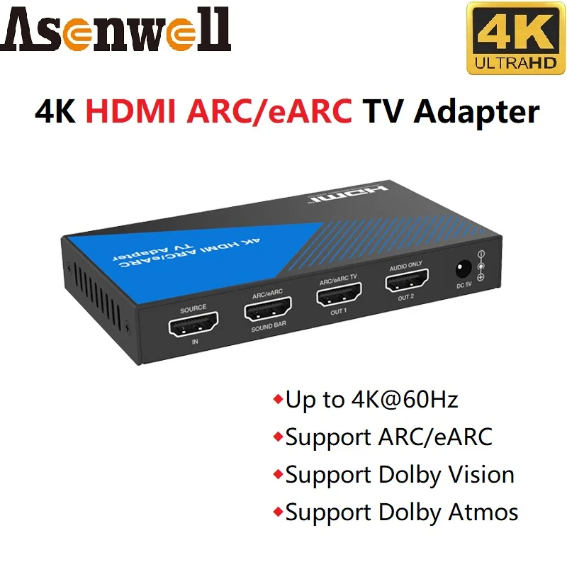 

HDMI ARC/eARC Adapter Audio Extractor 4K@60Hz HDCP2.3 18Gbps Dolby Vision Dolby Atmos HDMI Converter for PS4 TV