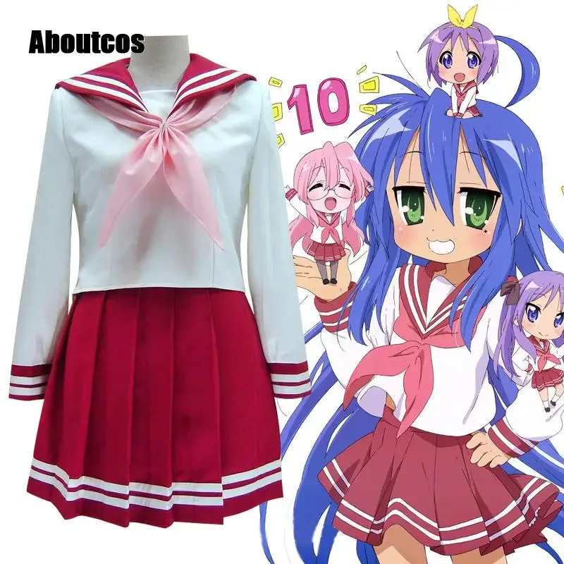 Aboutcos Anime Lucky Star Konata Izumi Cosplay Peruca JK Uniforme Ternos