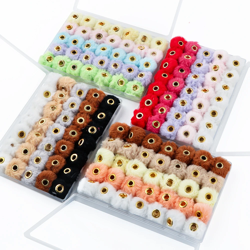 Kovict 35pcs/Box 20mm Plush Fur Covered Ball Beads Straight Hole Charms DIY Pompom Pendant Necklace Earrings For Jewelry Making