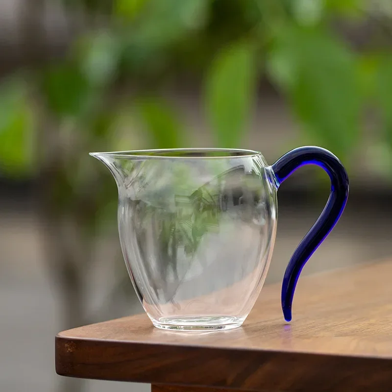 Heat-resisting Clear Glass Tea Pot with Handle, Handmade Kung Fu Tea Cups Gongdao Points of Tea Ware with Handle