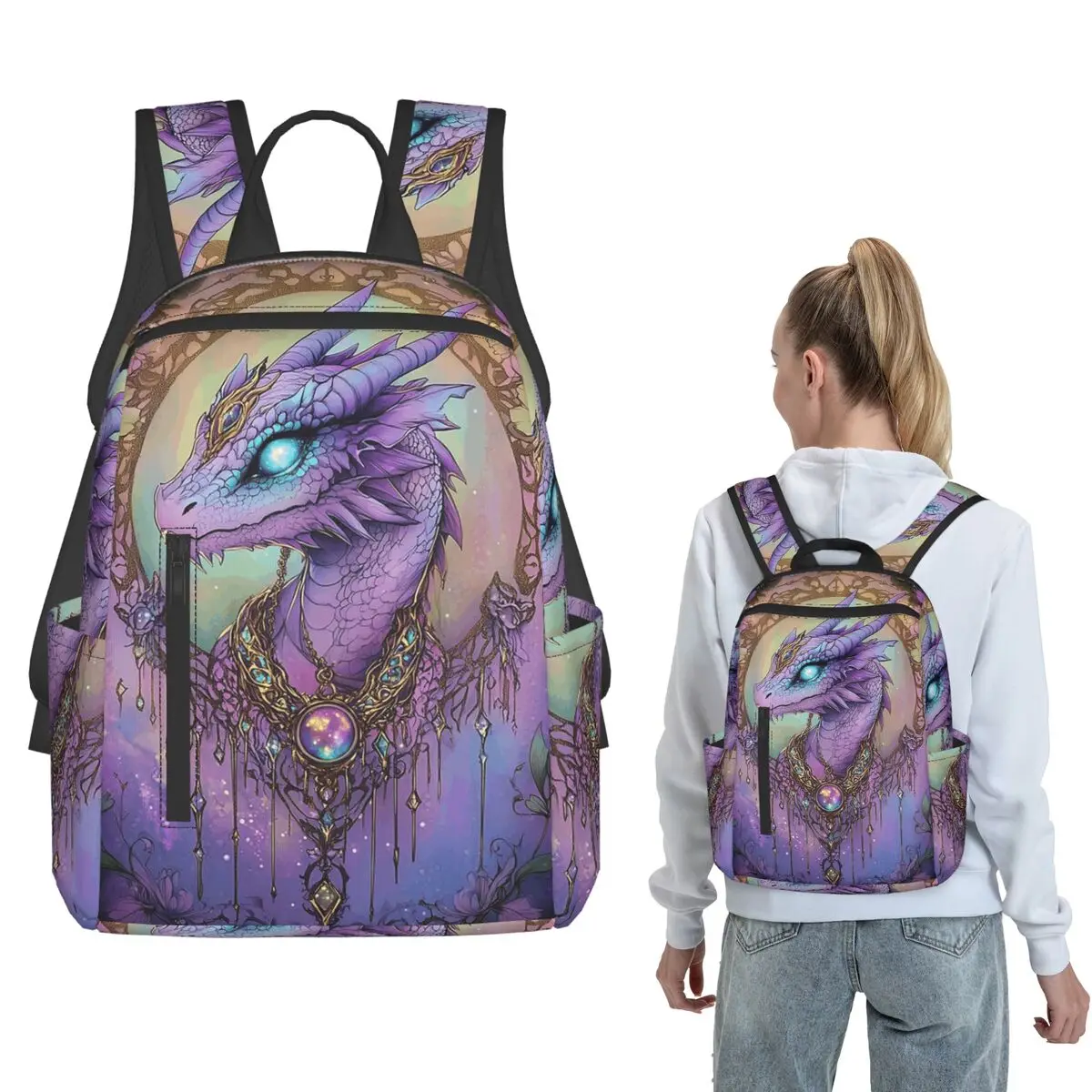 Fantasy Purple Little Fly Dragon Backpack Daypack Kids BookBag School Bag Shoulder Bags for Men Women