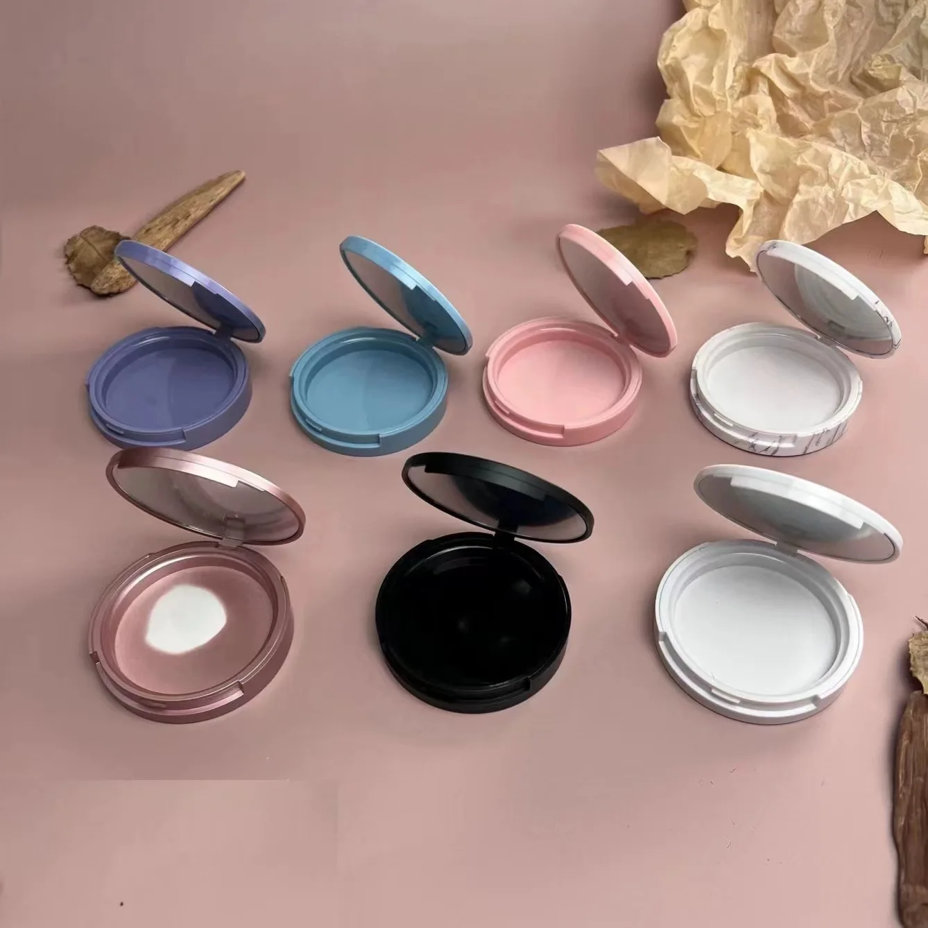 

59mm Universal Empty Compact with Mirror, Single Layer Case for False Lashes or Powder Foundation, Refillable