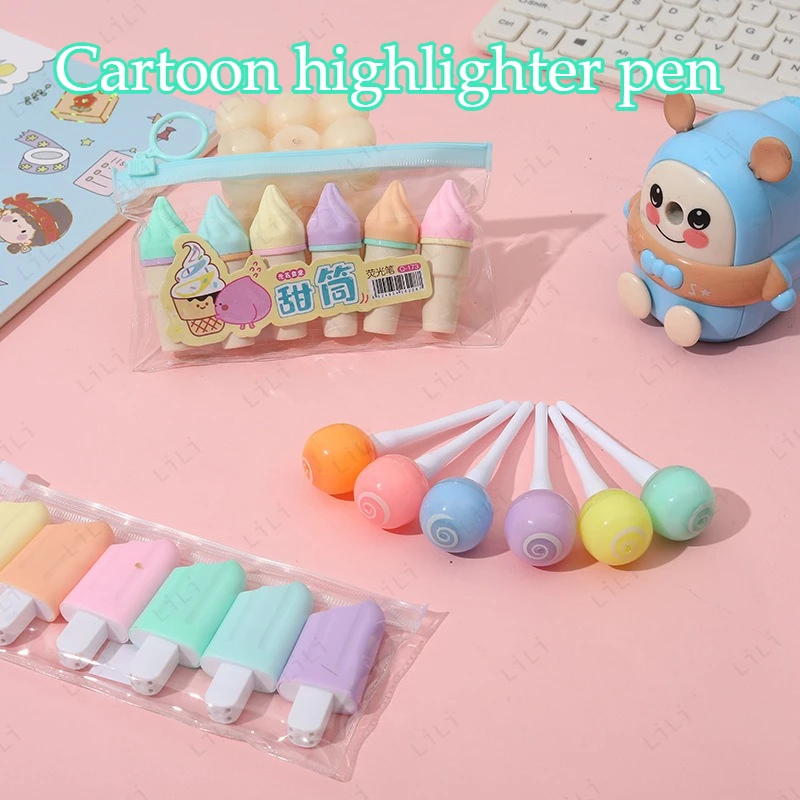 

Мини-маркер для мороженого ярких цветов с героями мультфильмов, ручка-маркер для студентов, чтобы подчеркить без насыпания текста, детская подарочная ручка с героями мультфильмов