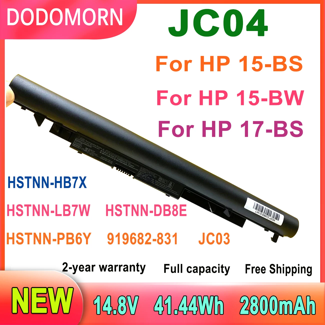 Imagem -01 - Dodomorn-bateria do Portátil para hp 14.8v Jc04 Jc03 15-bs 15-bw 17-bs Hstnn-pb6y 919681831 Hstnn-hb7x Hstnn-db8a Tpn-c130 919701950