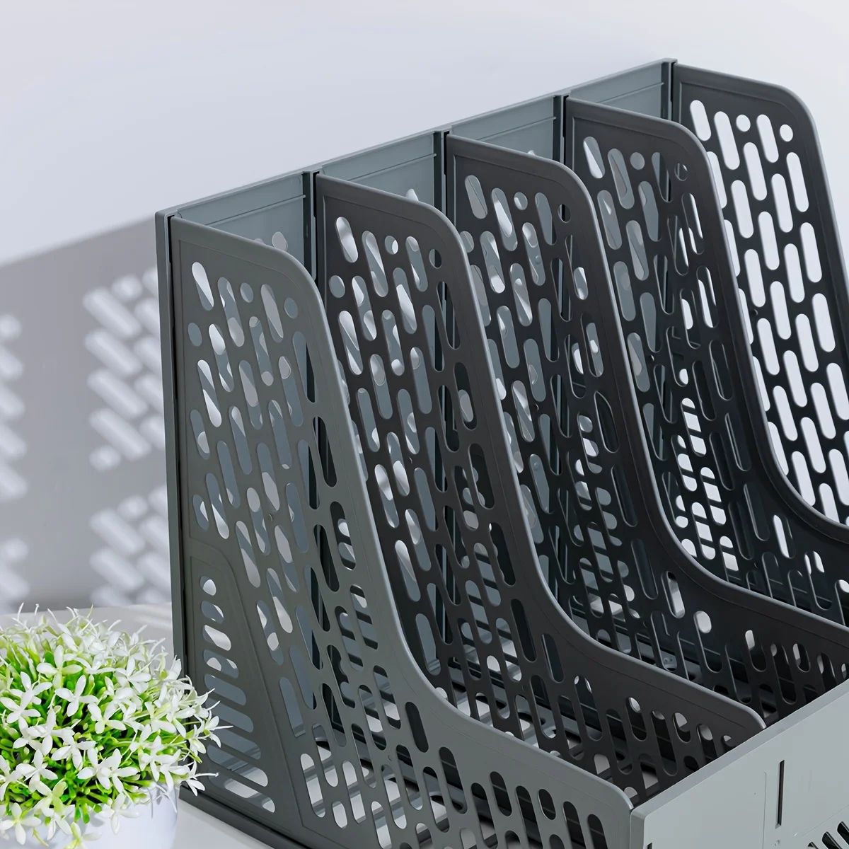 حامل ملفات المجلات، مجلد ملفات منظم المكتب لتنظيم المكاتب والتخزين، بلاستيك قوي، 4 مقصورات عمودية