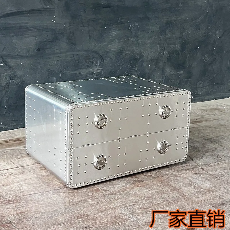 American old industrial style light luxury creative personality retro rivet storage box aluminum leather box coffee table