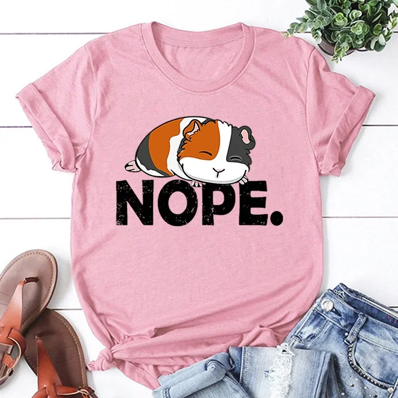 Guinea Pig Nope Printing T-Shirt Women Men Summer Tees Round Neck T-Shirt  Casual Short Sleeve Tops Tees -Shirt for Women