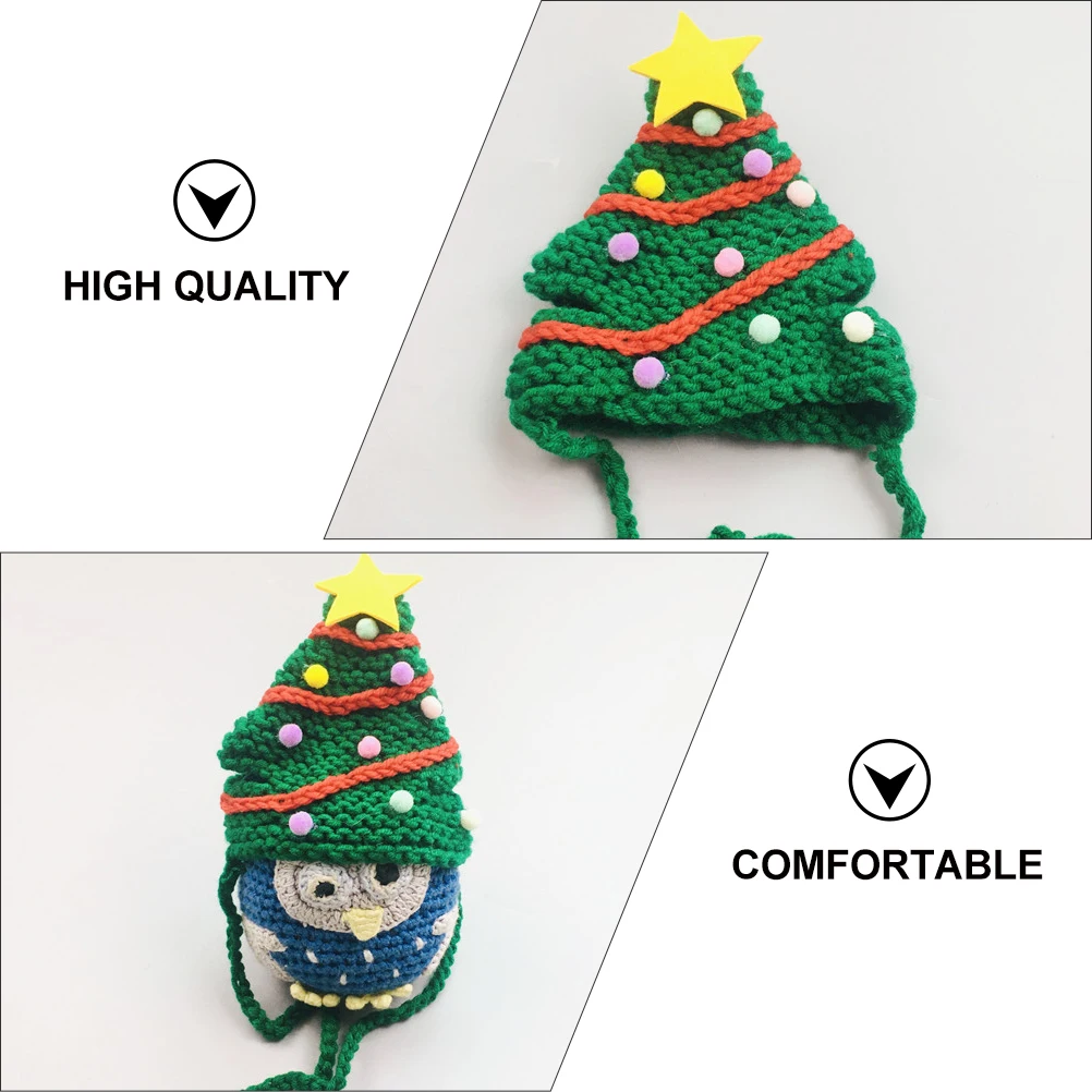 

1Pcs Christmas Tree Cat Hat Woolen Yarn Festival Pet Hat Durable Adjustable Strap Cute Outdoor Wear Pet Woolen Woven Cap