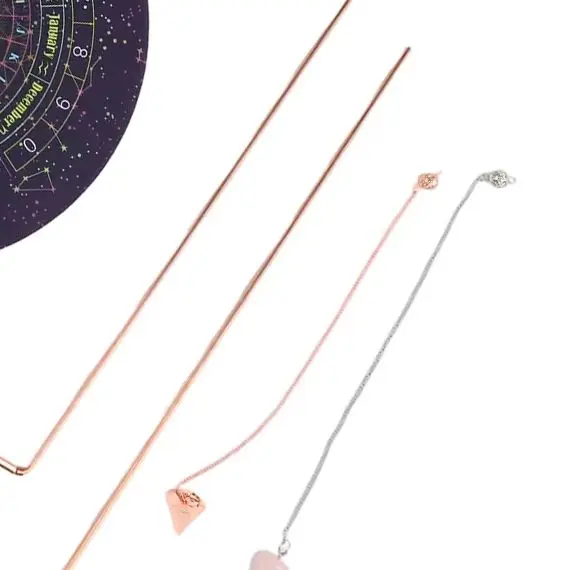 99.9% Copper Dowsing Rods Telescopic Detecting Kit With Pendulum Plate For Psychic Divining Water Finding Metal Detection Tool