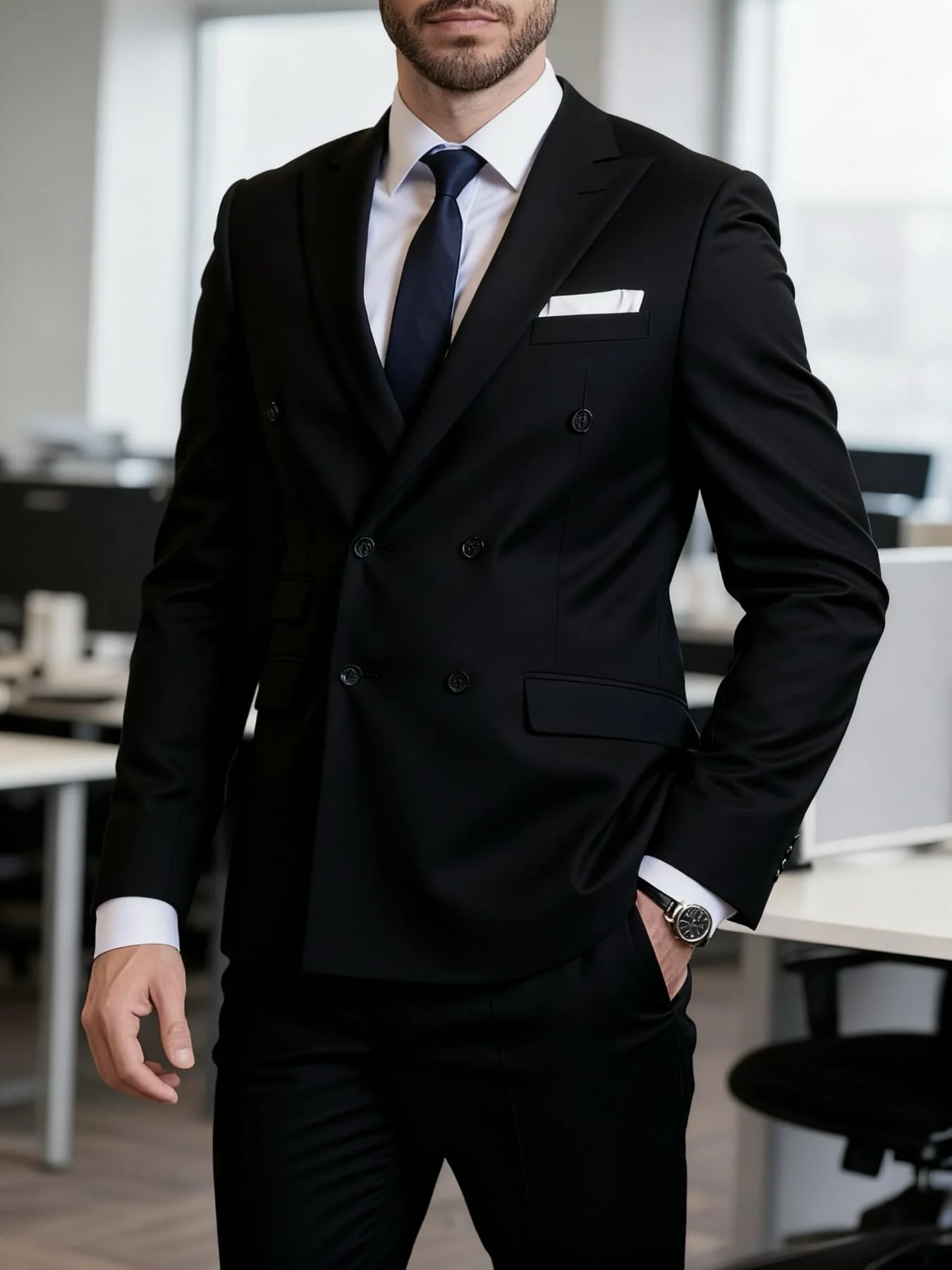 

Men's Formal Office Suit Set Double Breasted Peak Lapel Solid Elegant Party Wedding