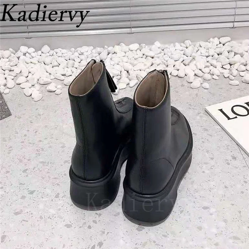 Hot Sales Motorcycle Boots Woman Round Toe Front Zipper Ankle Boots Flat Platform Shoes Women Suede Leather Short Boots Women