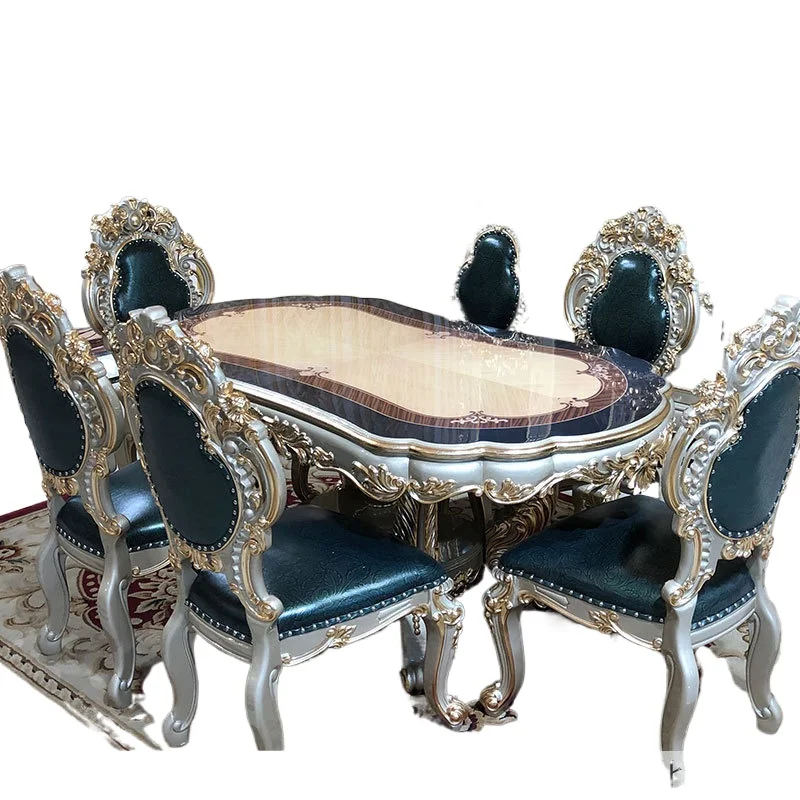 

European dining table dining chair combination, rectangular dining table oval luxury villa high-end carved