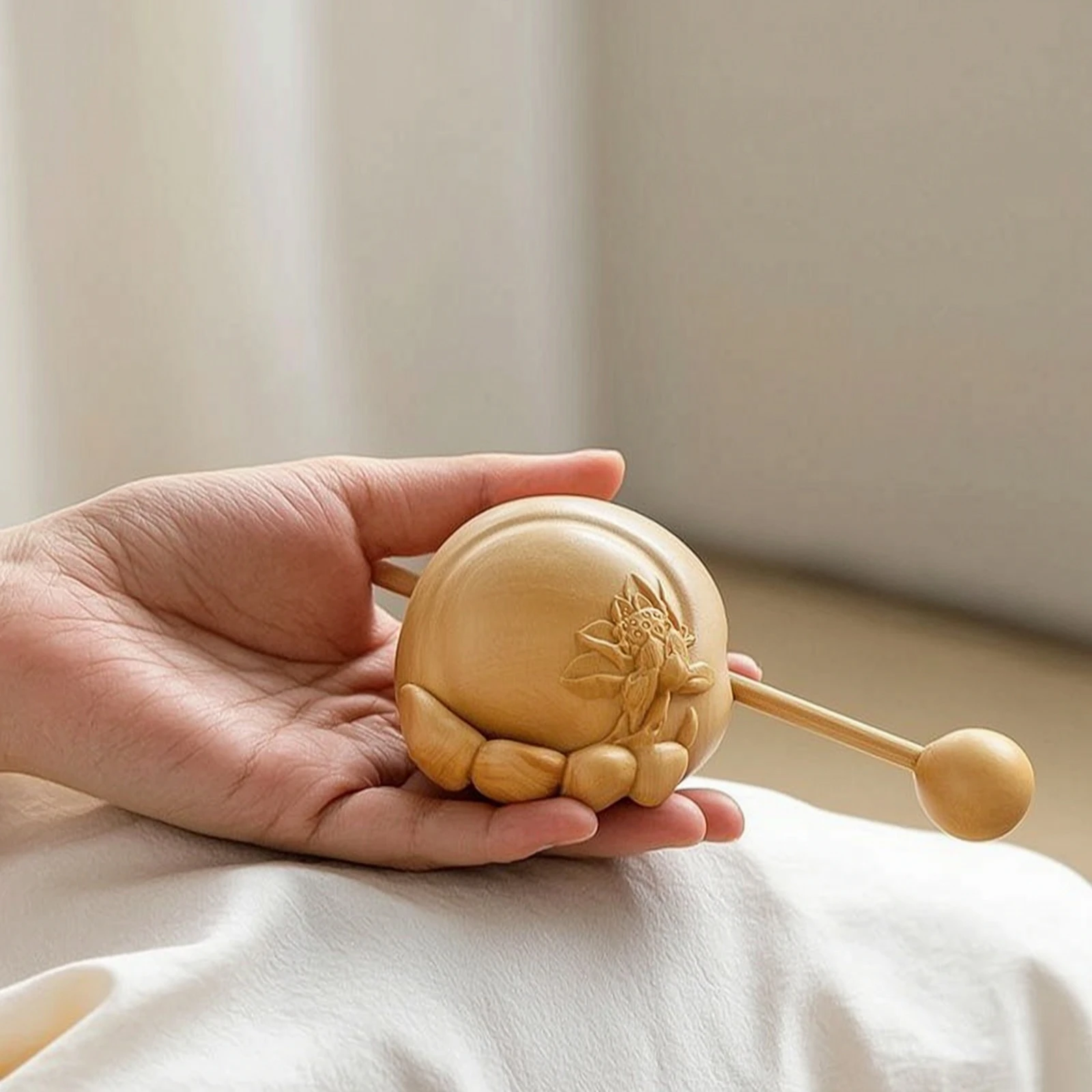 Wooden Percussion Block with Mallet Meditation Wooden Percussion Block Mokugyo Pocket-Sized Woodblock Artisanal for Meditators