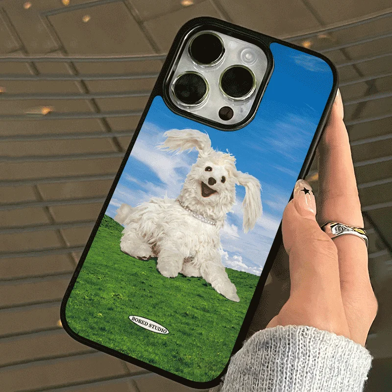 Blue Sky Happy Cute Dog Black Edge Soft Shell Phone Case for IPhone 15 14 13 12 11 Pro Max XR XS 7 8 Shockproof Soft Case Fundas